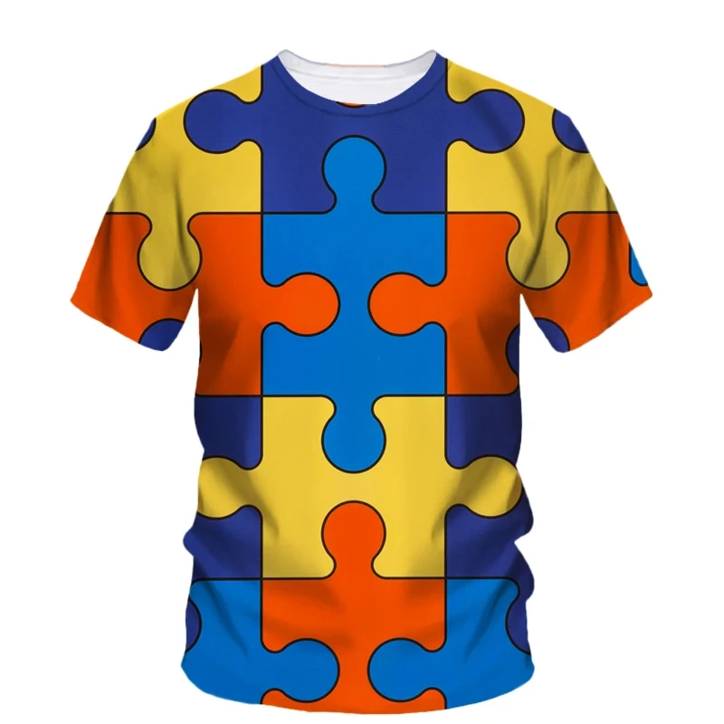 

Funny Game The Puzzle Graphic T Shirts Colorful Jigsaw Design 3D Printed T Shirt For Men Clothes Harajuku Fashion Kids Tee Tops