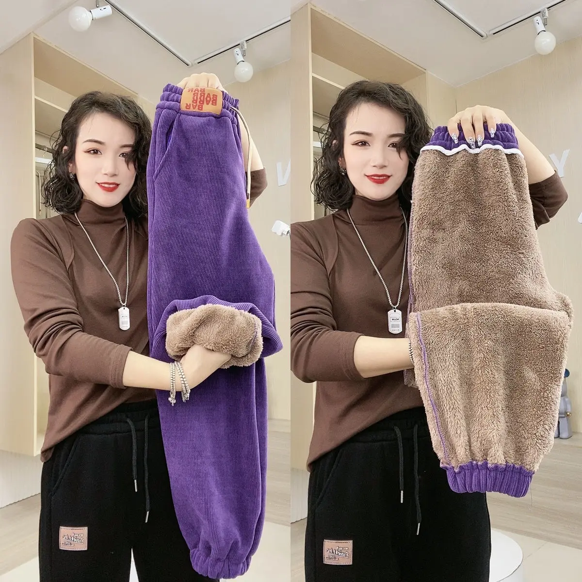 Thickened Fleece Women's Sports Pants Autumn Winter Casual Loose Cuffed Harlan Pants High Waist Warmth Assurance