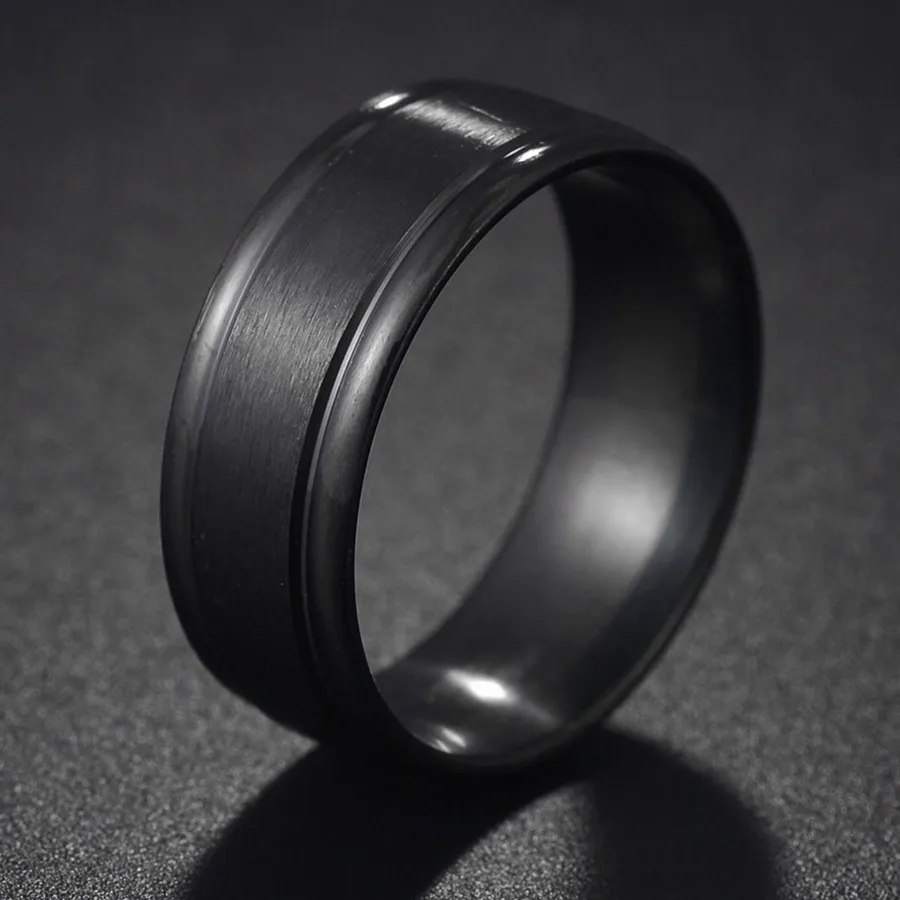 Custom Engrave Name Logo Stainless Steel Black Rings for Women Wedding Groove Rings Men Jewelry Men's Best Gift