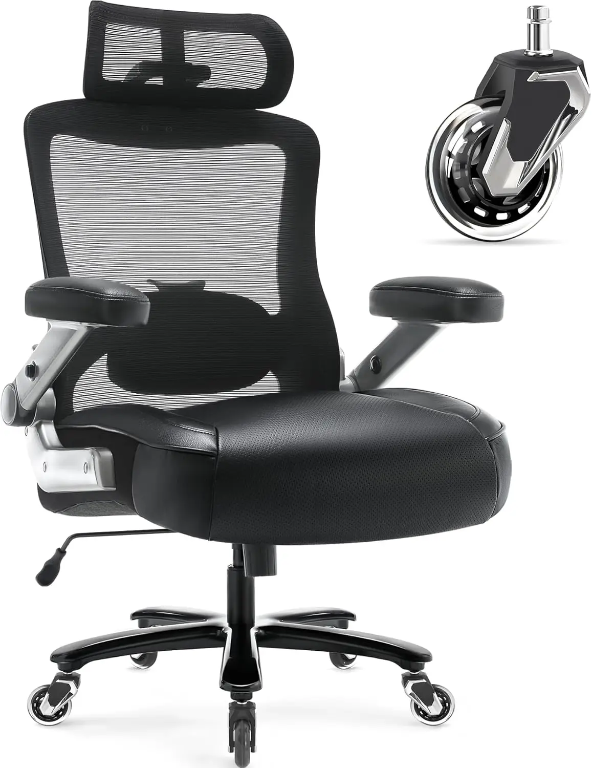 Heavy Duty Mesh Office Chair for Adults, 600lbs Capacity, 3D Flip Arms, Adjustable Headrest, Ergonomic Lumbar Support