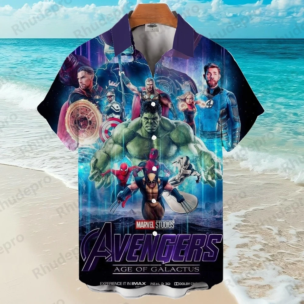 

Disney Fashion Captain America Red Hulk Printing Hawaiian Shirt Turndown Collar Hawaiian Short Sleeve Shirt Casual Ropa Hombre