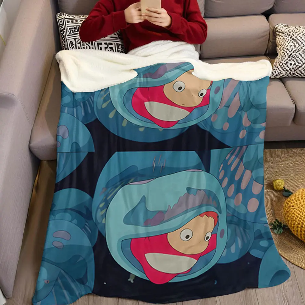 P-Ponyo-s Ocean Bubbles Flannel Blanket Perfect for Sofa Office Bed Travel Sleep Read Relax Camping four season use