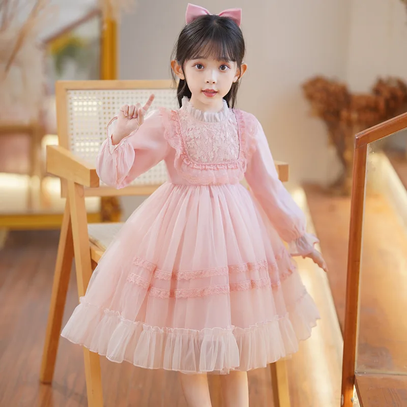 Children\'s Dress Cute Clothing For Flower Girls White Pink Long Sleeve Embroidered Spring Autumn Casual Wear Ball Gown Dresses