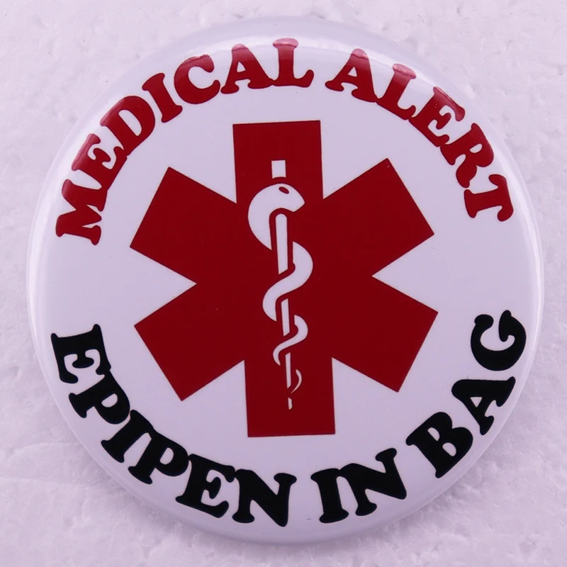 Medical Alert Epipen In Bag Pinback Button Pin Tinplate Badge Jewelry 58MM