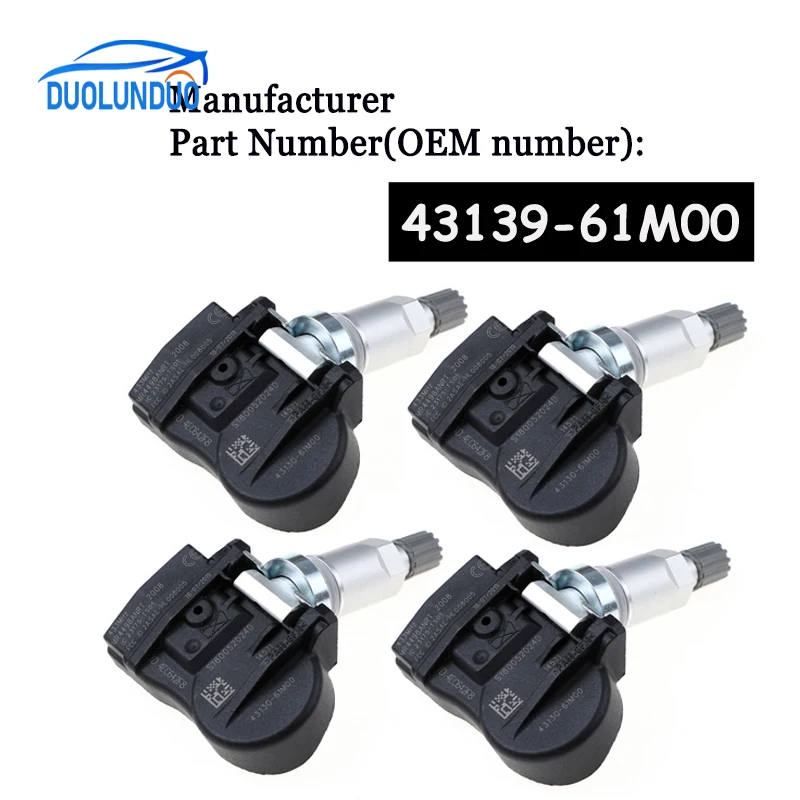 

4313961M00 4 pcs/lot Car For Suzuki Vitara SX4 S-cross Ignis Baleno Swift Jimmy TPMS Tire Pressure Sensor Monitor 43139-61M00