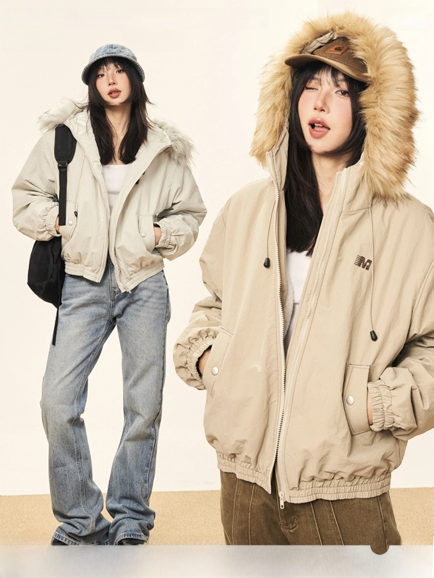 

Женское пальто из хлопка Thiened в американском стиле ретро с меховым воротником и капюшоном, зимняя теплая повседневная верхняя одежда