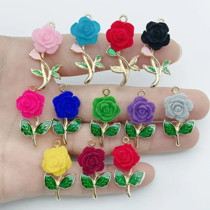 10pcs Romantic Red Rose Micro‑Paved Pendant Necklace for Women Light Luxury Versatile Elegant Charm Decor for Bags and Phones