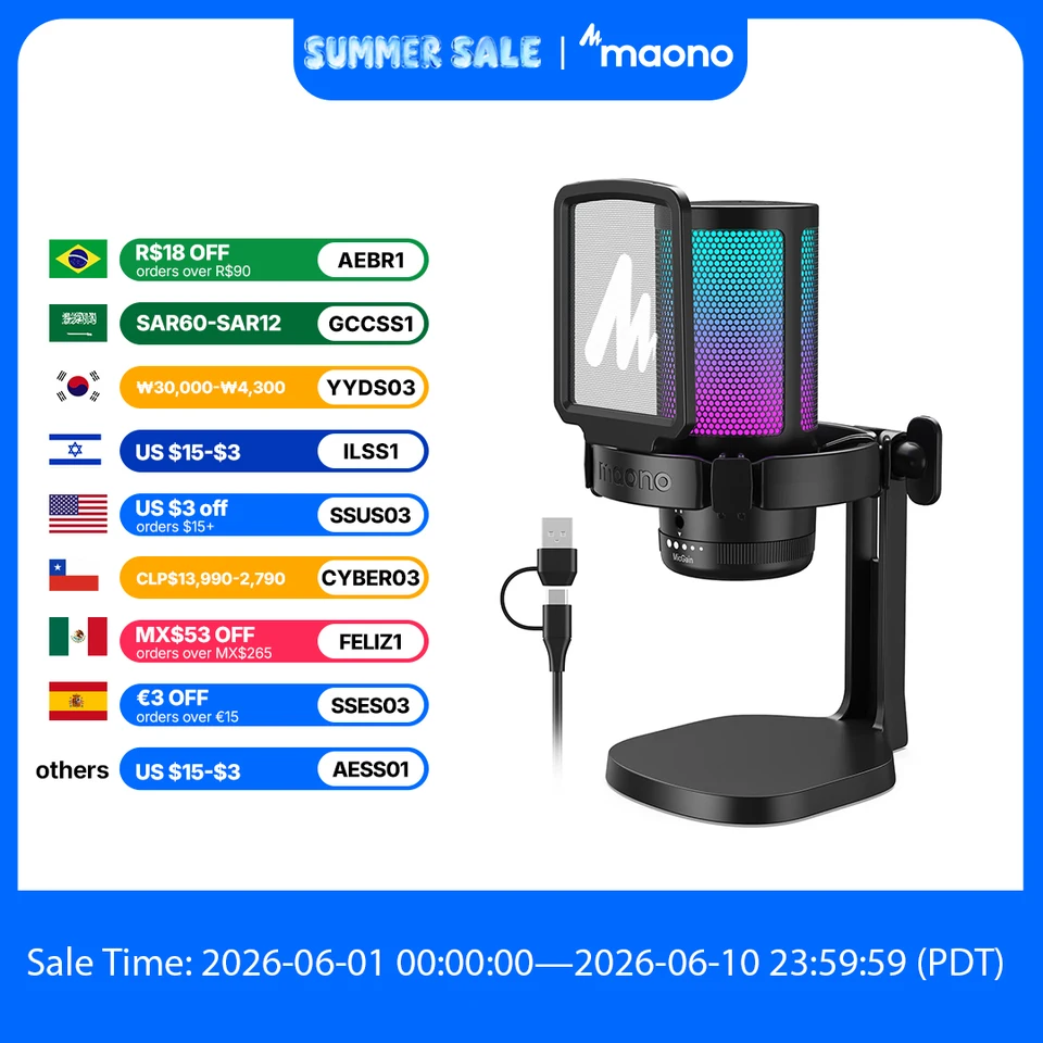 maono DGM20 Gaming Microphone,USB Microphone Condenser Mic RGB