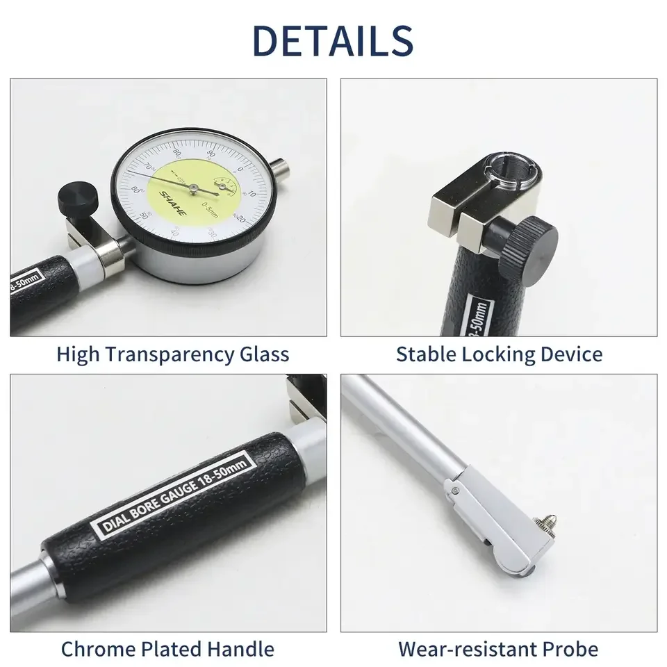 SHAHE Dial Bore Gage Set 18-50/50-100/100-160mm 0.01mm Dial Bore Indicator Deep Engine Hole Measurement Toos