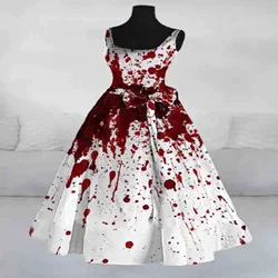 Chic Halloween Costumes for Women Bloody Ghost Print Flared Dress Sleeveless Tunic Sexy Cocktail Dress Wedding Guest Dresses