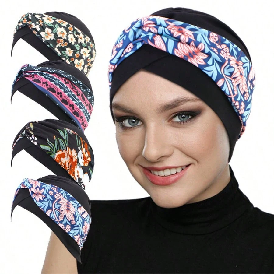

Trendy Printed Headscarf Hat, Cross-Over Indian Turban, Hair Protection Cap, Chemotherapy Cap