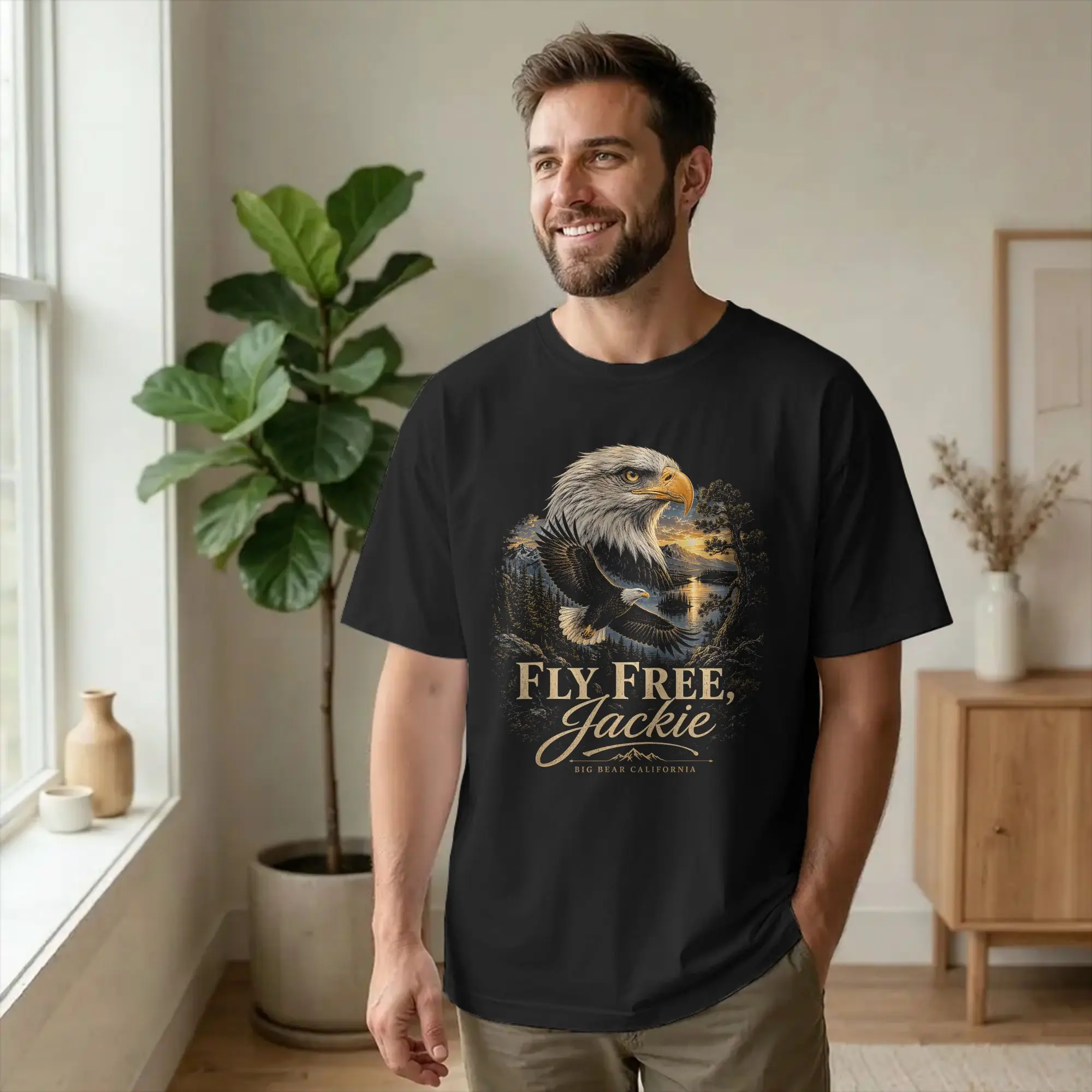 Fly Free Jackie Big Bear Bald Eagle Memorial T Shirt Men Women Cotton Novelty T-Shirts Crewneck  Tee Shirt Short Sleeve Clothing