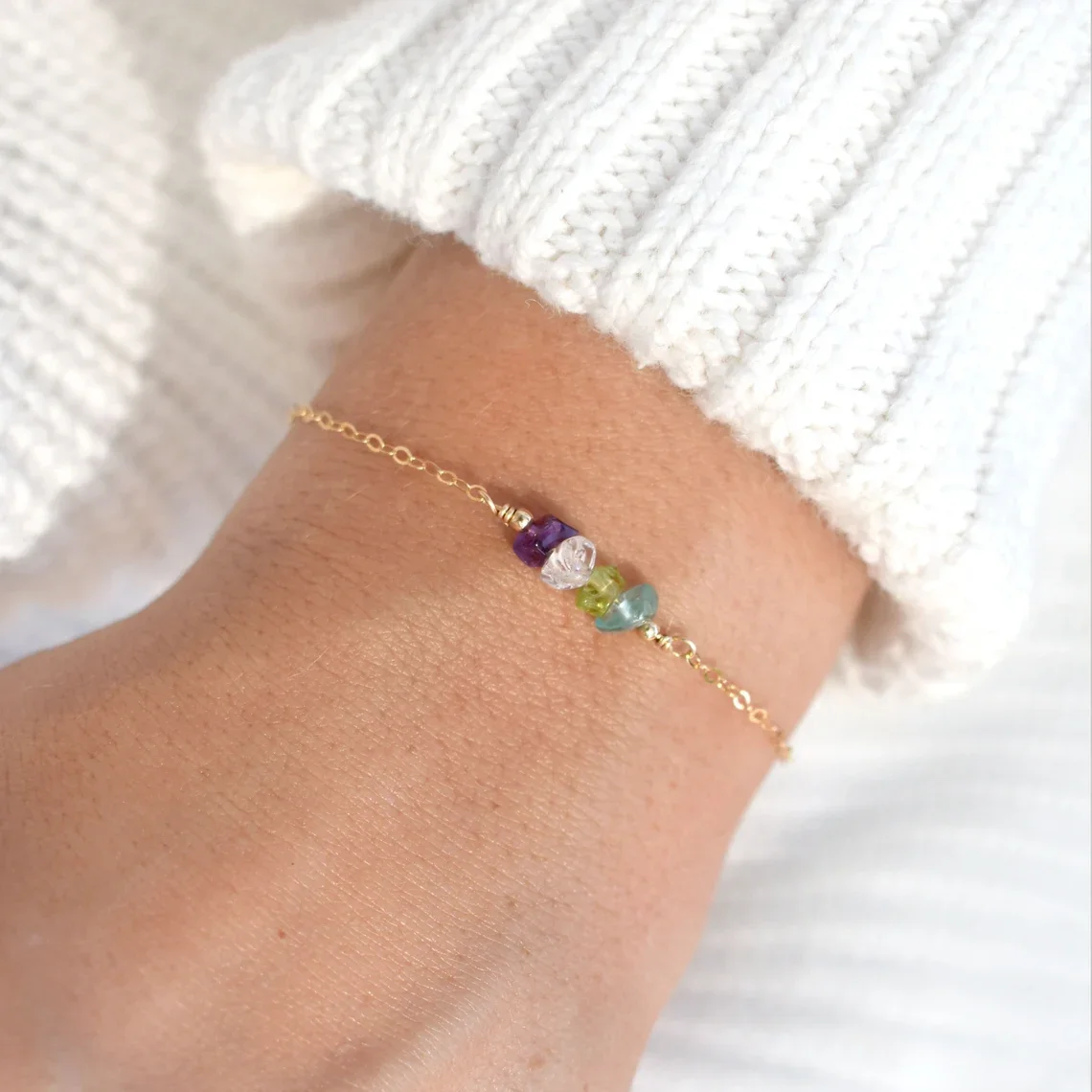 CCGOOD Minimalist Thin Chain Bracelets Multicolor Gemstone Beaded Bracelet Boho Stackable Everyday Jewelry for Women