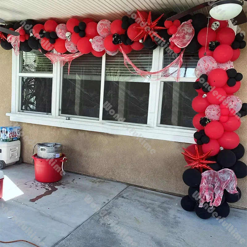 124 гирлянда с красными и черными воздушными шарами, набор для вечеринки в честь рождения ребенка