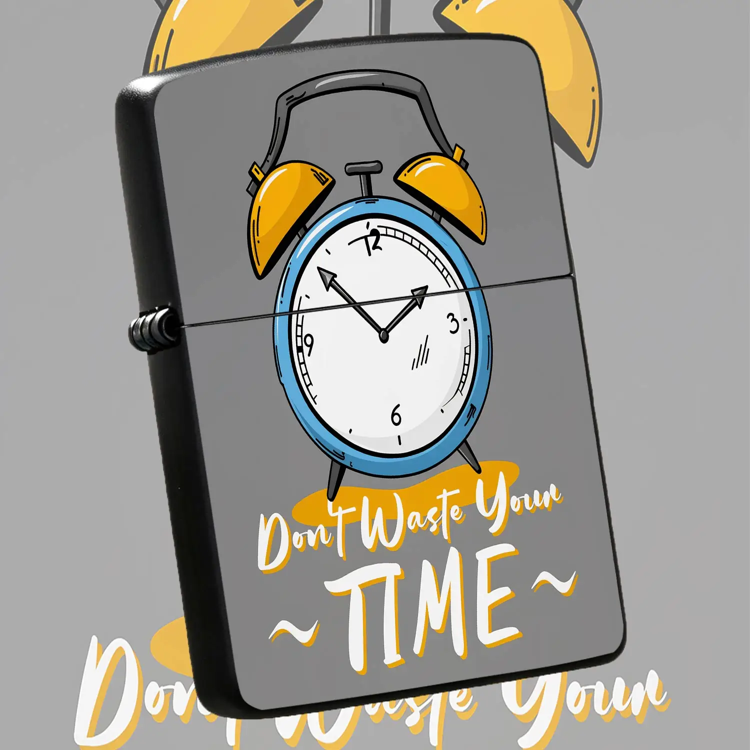 Creative Hand-Painted Alarm Clock Themed Lighter With Inspirational Don'T Waste Your Time Slogan Stylish Printed Portable Igniter Ideal For Daily Use Outdoor Camping Gifting To Friends Family Colleagues As Exquisite Mea A Humorous And Inter