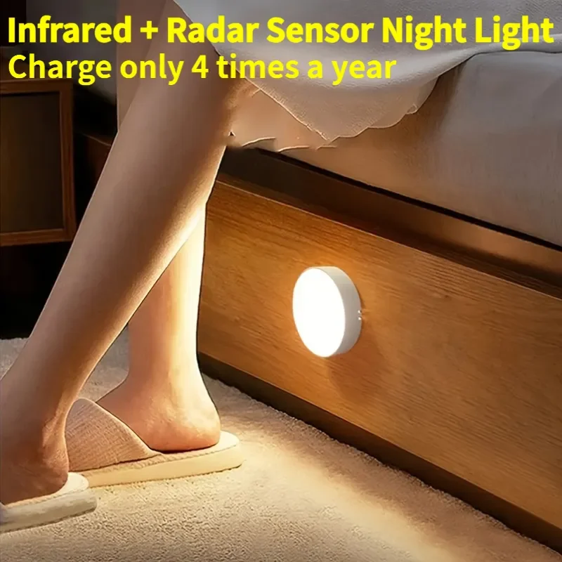 

Motion-Sensing 8-LED Night Light Human-Sensing Lamp Round Design Easy Install for Bathroom Bedside Staircase Hallway