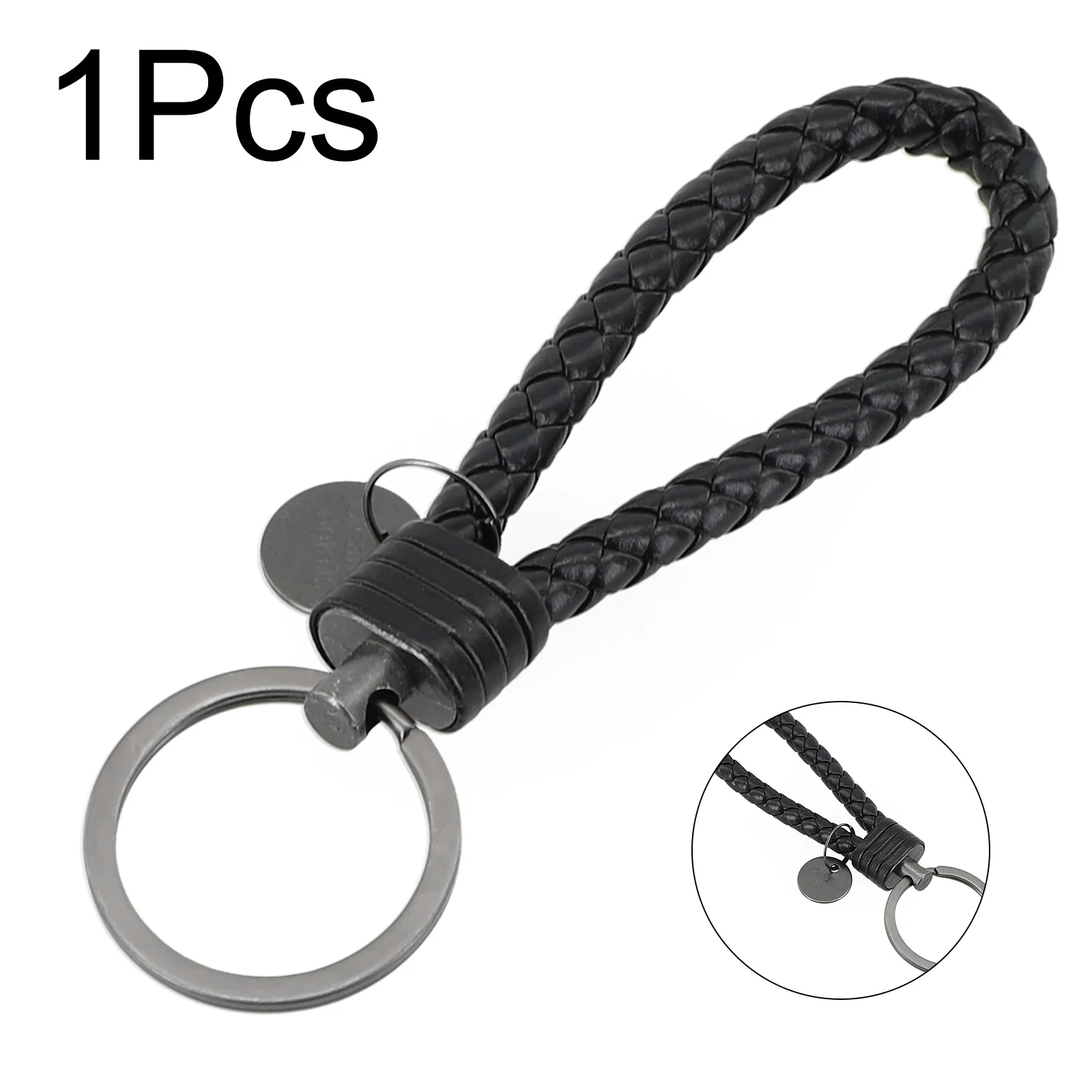 Braided Rope Key Chain Handmade Leather Rope Key Chain Tungsten Steel Key Ring Synthetic Leather Black/Red For Small Backpacks