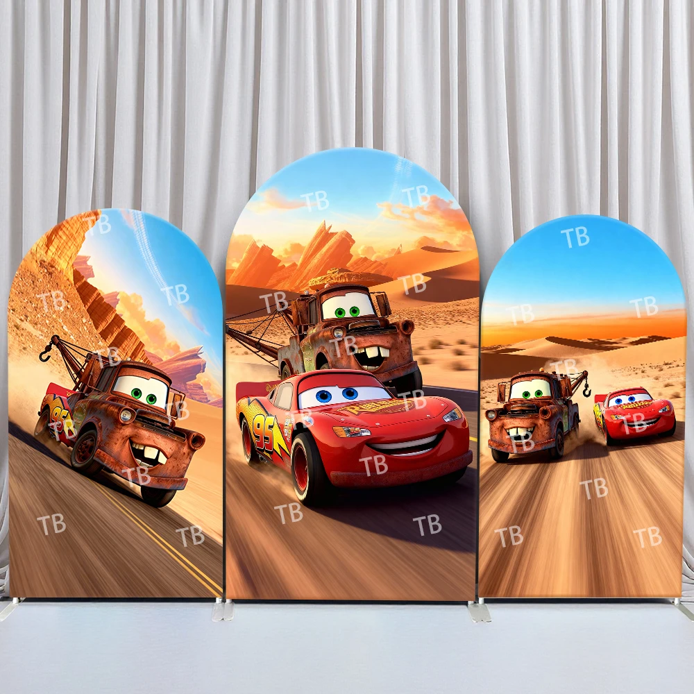 

Disney Pixar Cars Arch Backdrop Cover Birthday and Baby Shower Desert Highway Sunset Theme for Kids Party Photo Booth Decor
