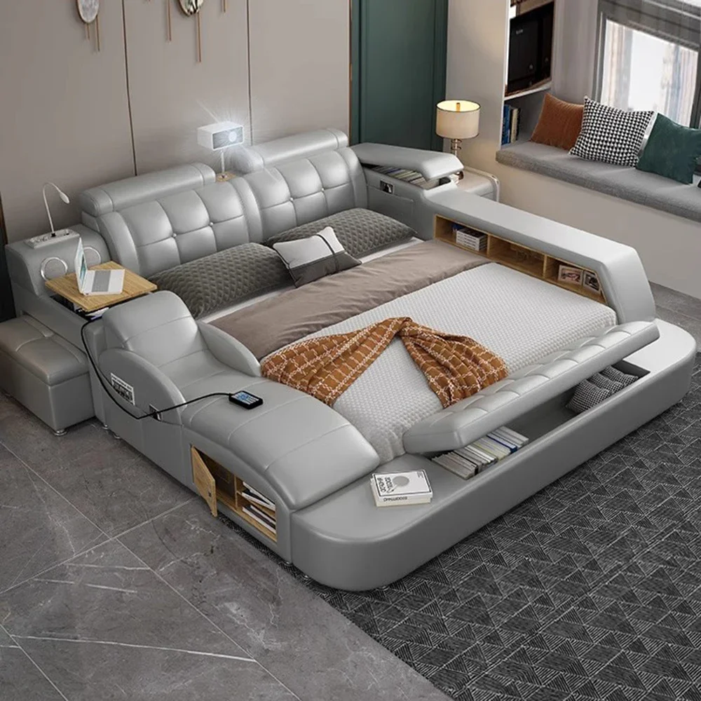 Night Light Unique Bed Luxury Fancy King Massage Lounge Beds Double Sleeping Big Muebles Para Dormitorio Home Accessories