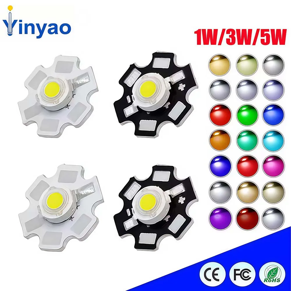 10Pcs 1W 3W 5W High Power LED Diodes Warm Cold Natural White Red Green Blue Royal Blue 450 660nm Deep Red  With 20mm Star PCB
