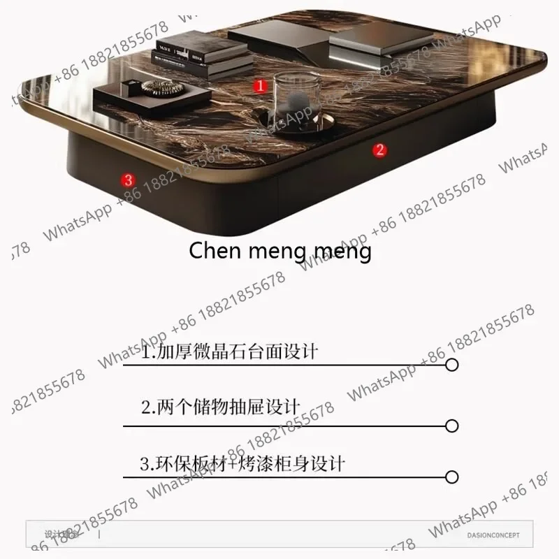 AB03  Light luxury microcrystalline stone coffee table Premium rectangular living room household marble tea table with storage