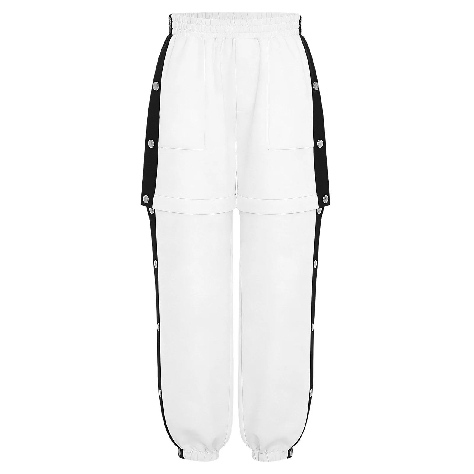 Kinder Jungen Workout Basketball Hosen Hosen Dehnbare Seite Split Druckknopf Zip-off Hosen Kontrast Trim Jogginghose Sportbekleidung