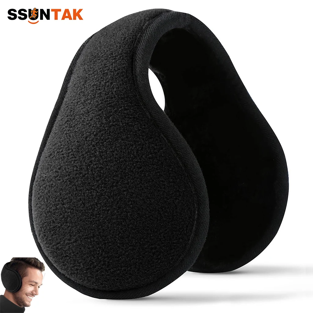 SSUNTAK Winter Plush Earmuffs Foldable Behind‑head Ear Warmer Thick Fleece Cold Proof Ear Covers Outdoor Cycling Ski Ear Muff