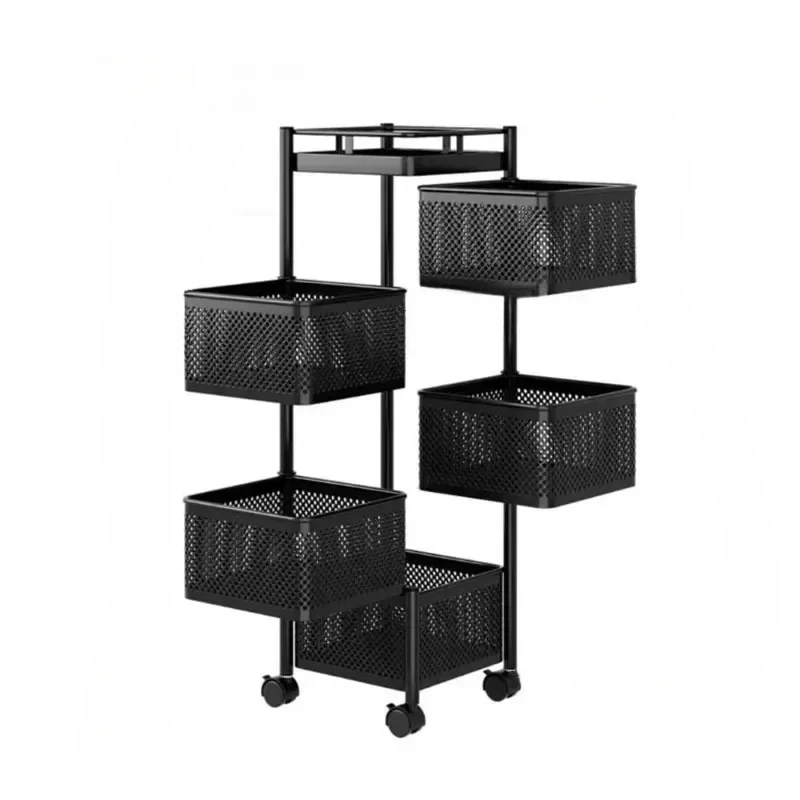 Multi-functional Fruit Vegetable Storage Trolley Cart Portable Rotating Kitchen Trolleys Home Auxiliary Cart with Wheels p