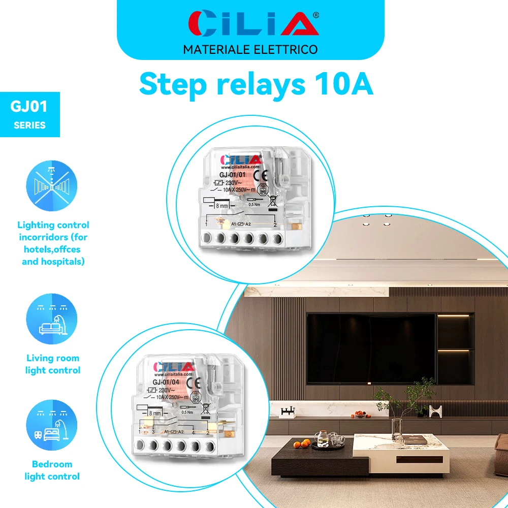 CILA مفتاح التتابع دفعة 230-250 فولت، 10AX دفعة الكهروميكانيكية مع دائرة لفائف منفصلة واتصالات مع 1 بدون اتصال.