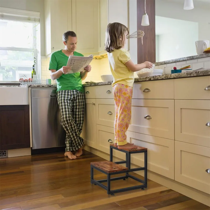 مقعد للبالغين والأطفال ، فولاذ وخشب شديد التحمل ، مثالي للمطبخ وغرفة النوم والحمام ، يدعم 500 رطل #4