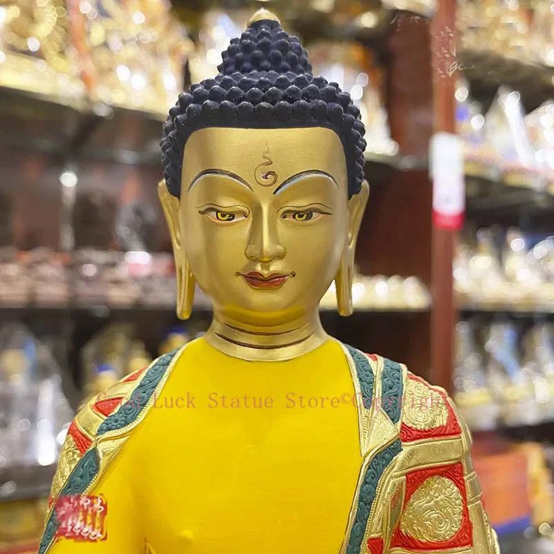 Asia high grade colored draw Good Buddha statue bless family Safety Healthy luck Painted Sakyamuni Buddha God statue