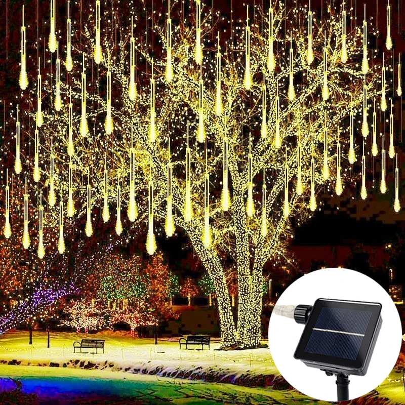 Guirxiété Solaire à 8 Tubes LED pour Décoration de Jardin, Nouvel An 2025, Douche de Météores, Arbre de Noël, Mariage