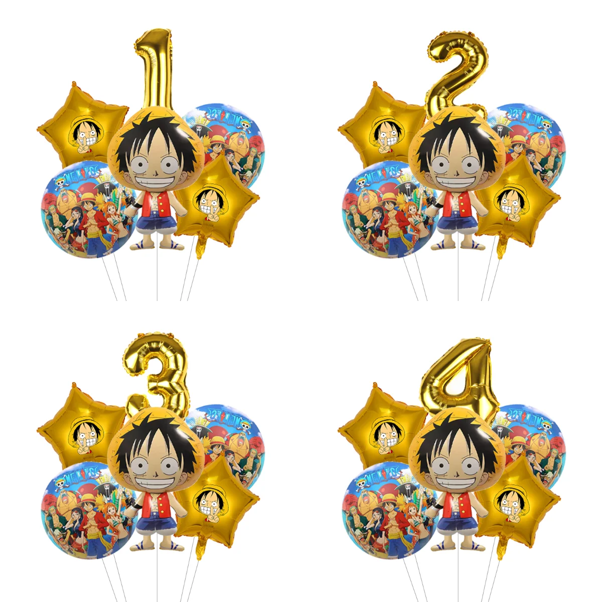 One Piece Strohhut-Crew Themenballon-Set Folienballons mit beliebten Anime-Mustern für Geburtstagsfeiern und Festdekorationen