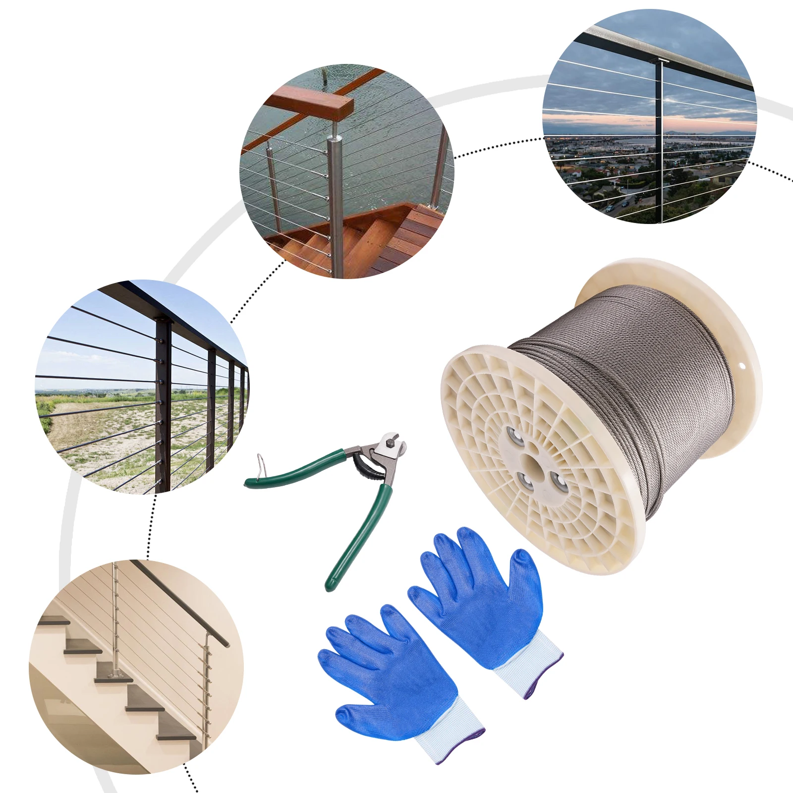 

1/8" 316 Stainless Steel Wire Rope Braided Stainless Steel Cable 1100ft Braided Cable with Cutter for Cable Railing Garden Fence