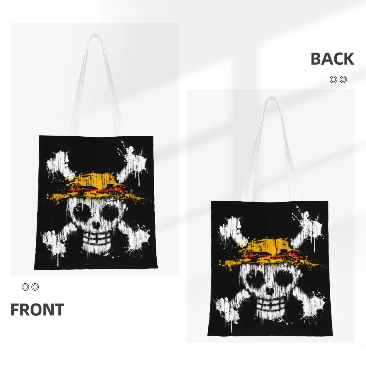 Custom One Pieces Team Luffy Straw Hat Pirates Skull Tote Shopping Bags Canvas Shoulder Shopper Bags Large Capacity Handbag