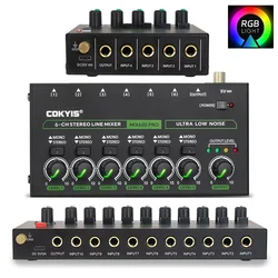 Ultra Low Noise 4/6/8 Channel Line Mixer Mini Sound Mixer Power Supply DC5V Easy Operation Audios Mixer with RGB Lighting