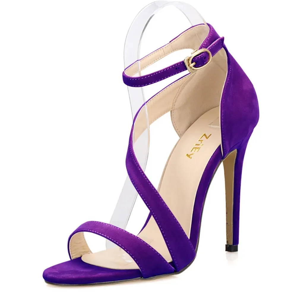 

Women Sandals Sexy Pumps Summer 11CM Open Toe Cross Ankle Straps High Heels Stilettos Suede Party Dress Wedding Jazz Dance Shoes