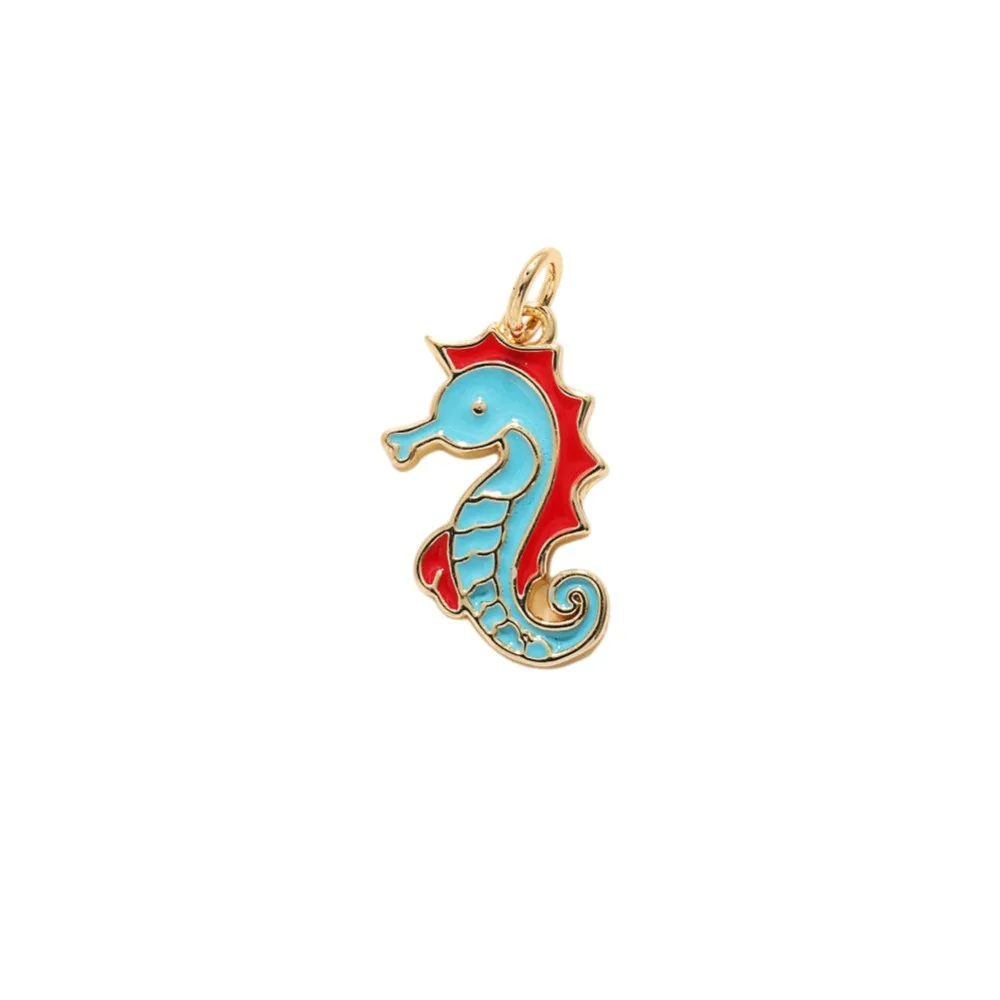 3 Pcs Enamel Sea Creature Pendant Diy Necklace Charm Making Seahorse Jellyfish Crayfish Copper Plated Zircon Jewelry Accessories