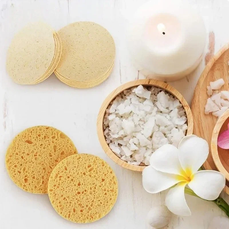 50PCS Round Wood Pulp Soft Cleansing and Exfoliating Facials Compressed Sponge Face Puff Suitable for Home Use or Travel