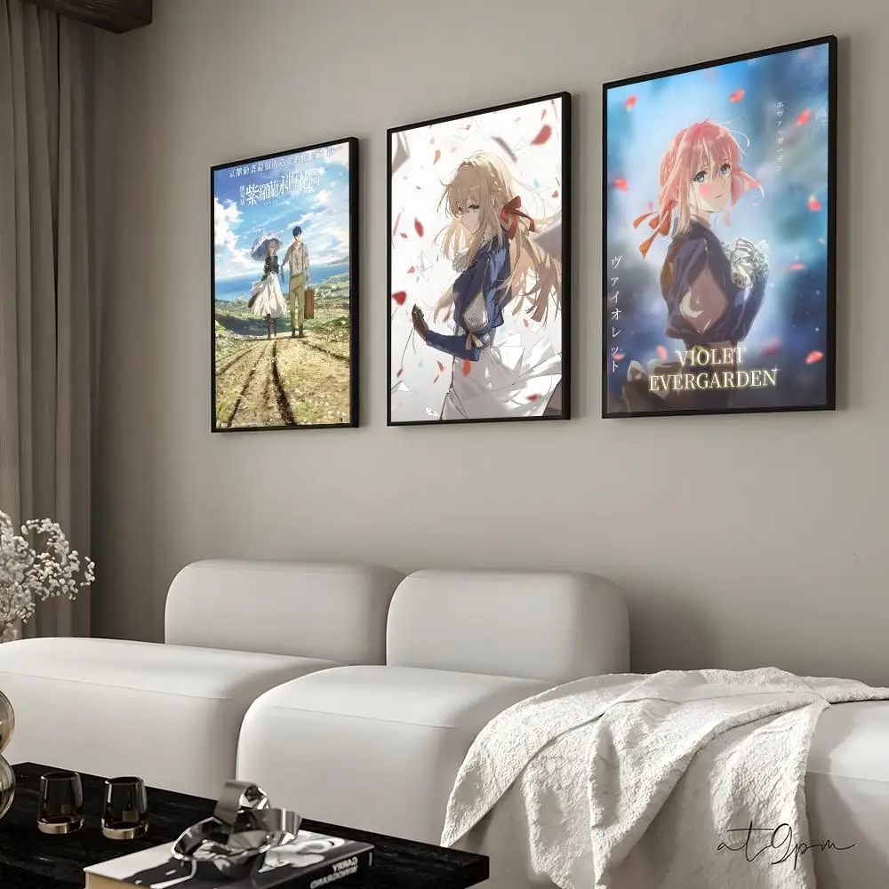 Anime Violet Evergarden Poster Self-adhesive Art Waterproof Paper Sticker Coffee House Bar Room Wall Decor