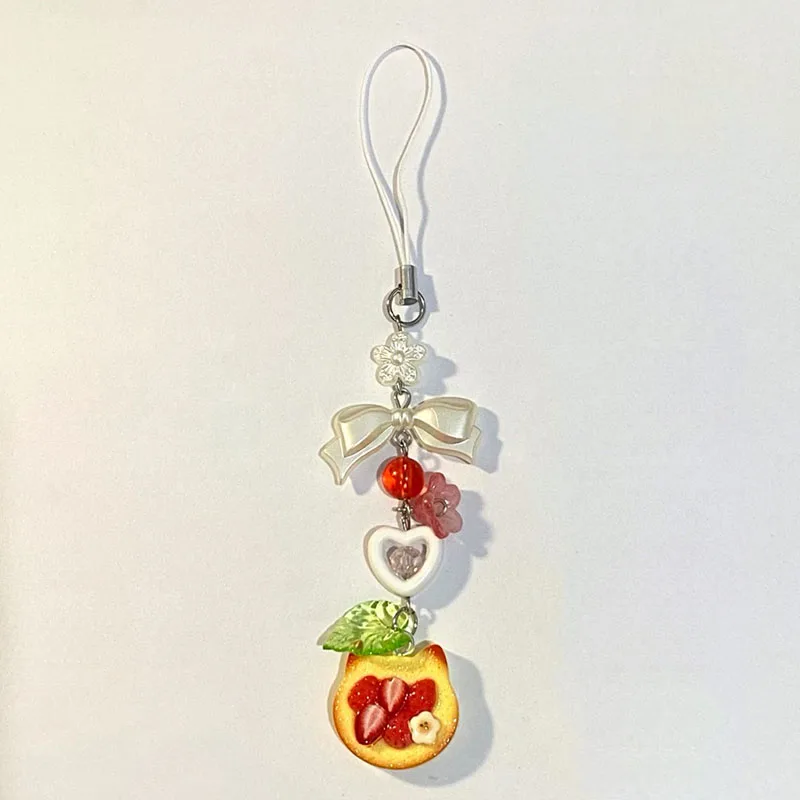 Handmade strawberry toast beads phone charm Feline Jewelry