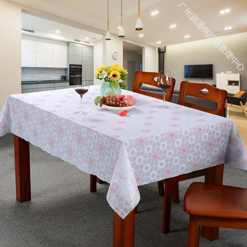 Tablecloth Waterproof and Oilproof and Heatproof Disposable Dining Table Cushion Rectangular Plastic Tea Table Cloth Desk Girl's