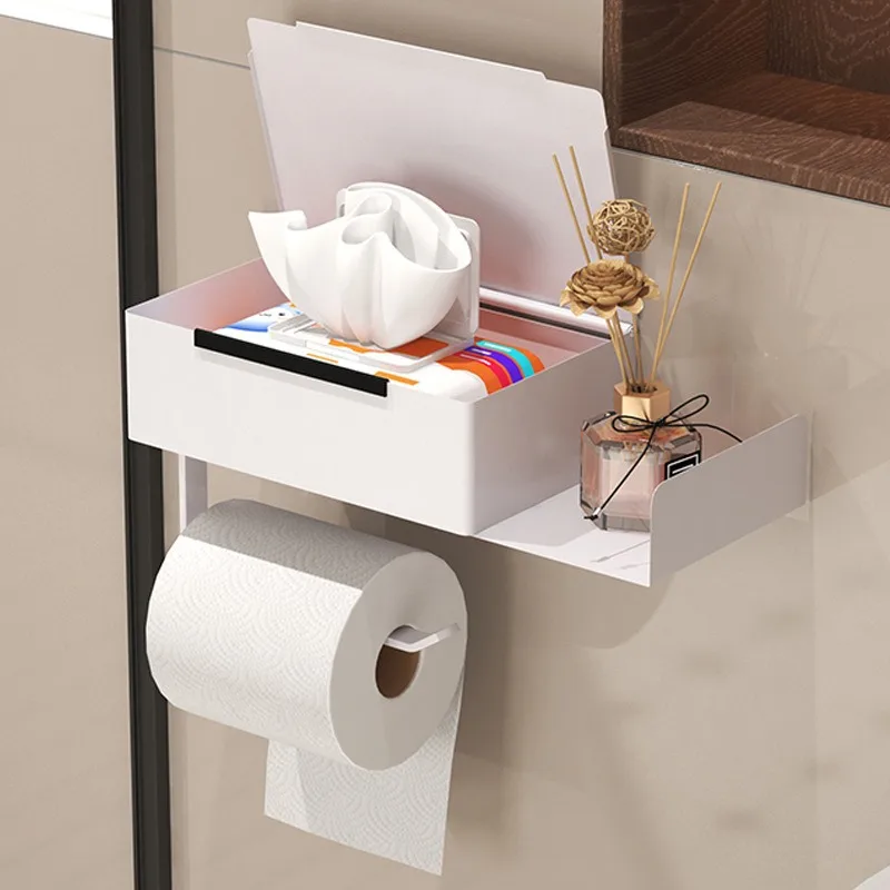 

Multifunctional Toilet Paper Storage Box Toilet Paper Drawing Rack Household Wall-mounted Roll Paper Hanger Bathroom Tissue Box