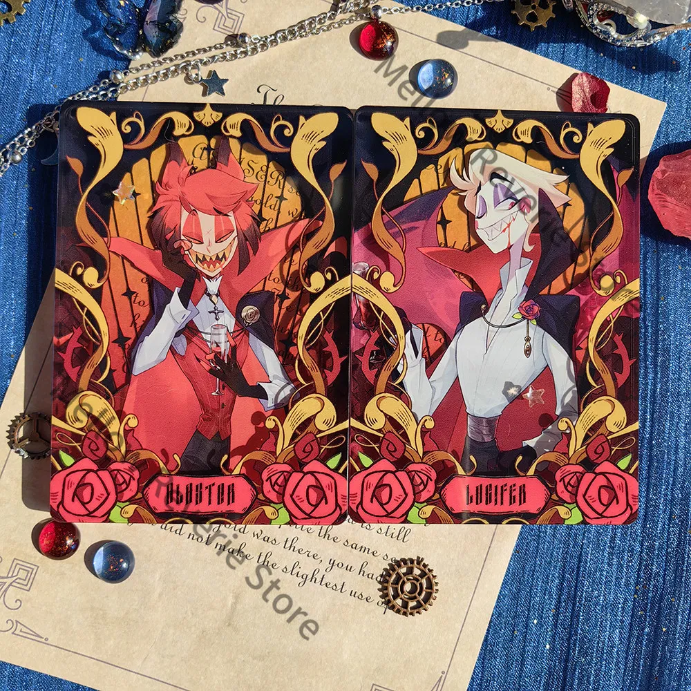 Hazbin Hotel Alastor Lucifer Morningstar Cosplay Anime Laser Ticket Tinplate Badge Coaster Acrylic Mahjong Cartoon Gifts