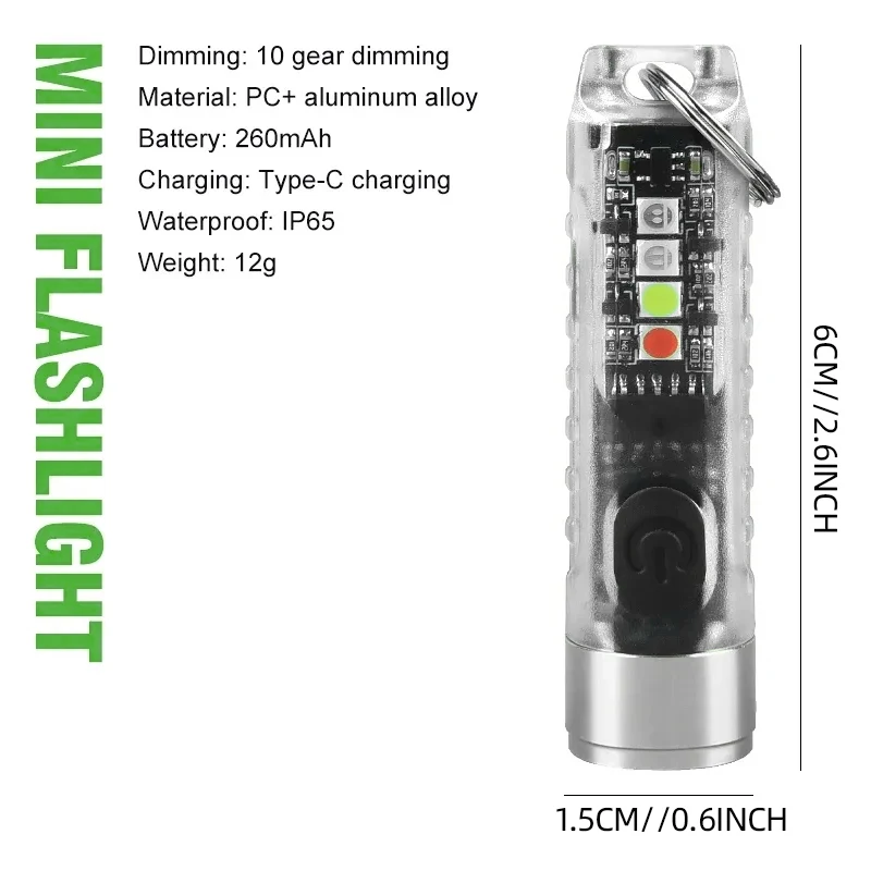 قطعة واحدة من مصباح سلسلة مفاتيح صغير قابل لإعادة الشحن مع 10 أوضاع وقاعدة مغناطيسية - مثالية للتخييم والأنشطة الخارجية #6