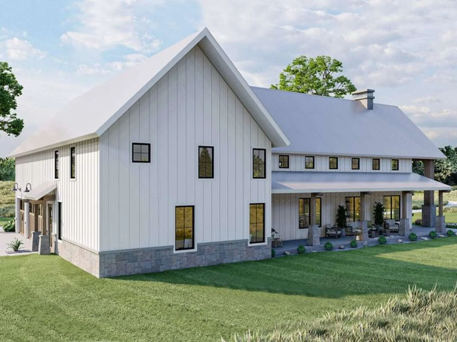 Modern Single Family House Prefabricated Light Steel Frame Building with 4 Bedrooms House Plans Design for Residence