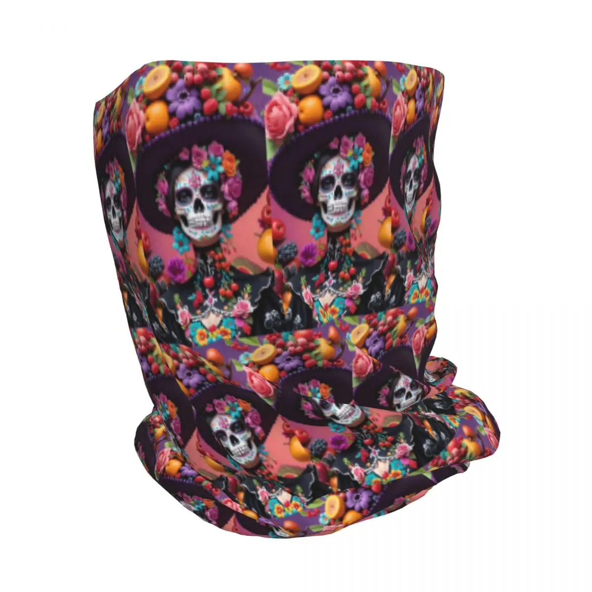 Day Of The Dead Sugar Skull Mexican Girl Bandana Neck Gaiter Wrap Scarf Balaclava Beanies Hat for Men Women Adult Windproof