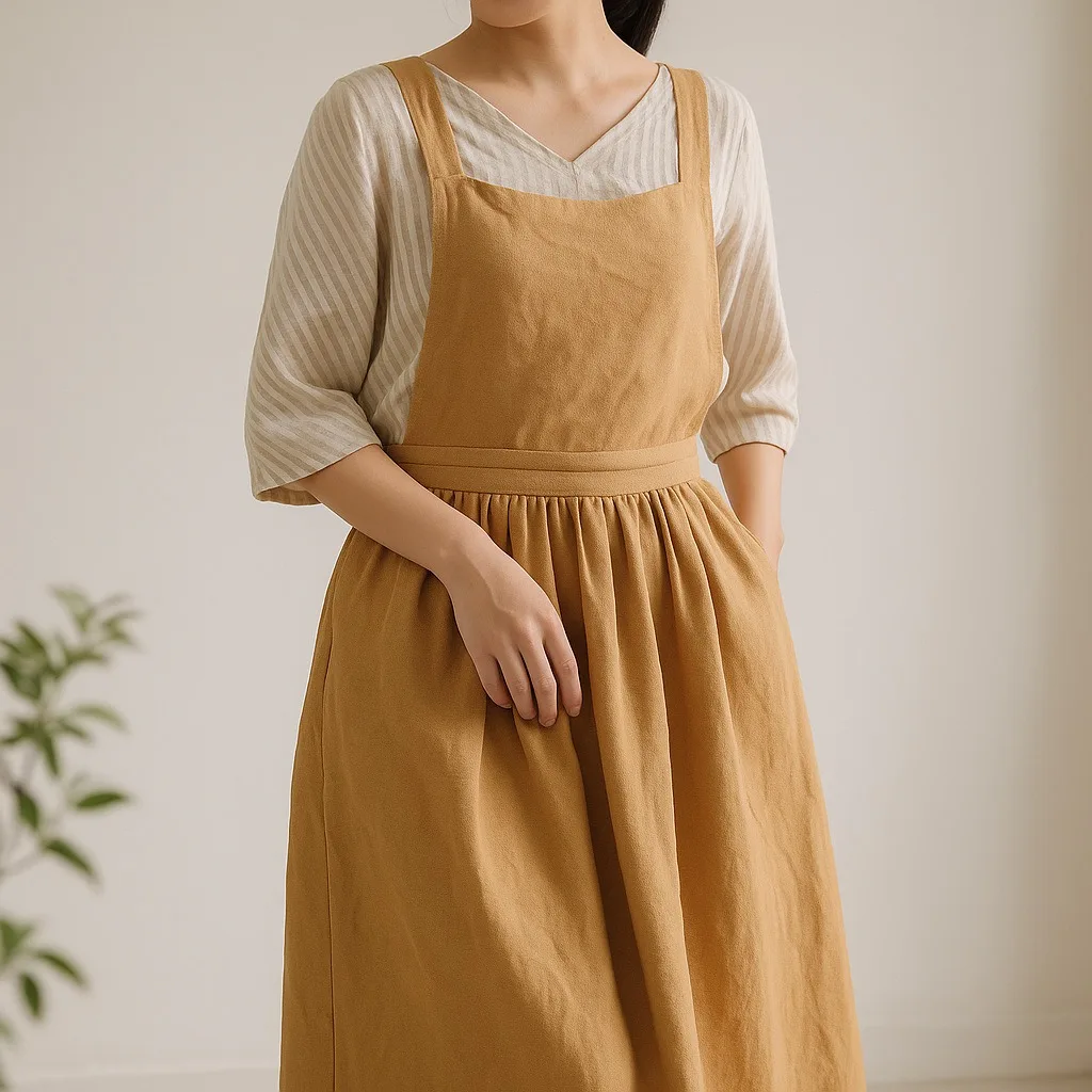 New Retro Medieval Cotton Linen Cooking Kitchen Aprons For Woman Dress Flower Shop Smock Hairdresser Bib Garden Overall