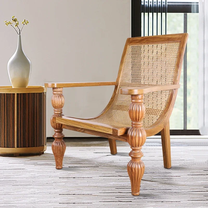 

Leisure Solid Wood Rattan Arm Chair Bed & Breakfast Recliner Living Room Furniture Easy Chair