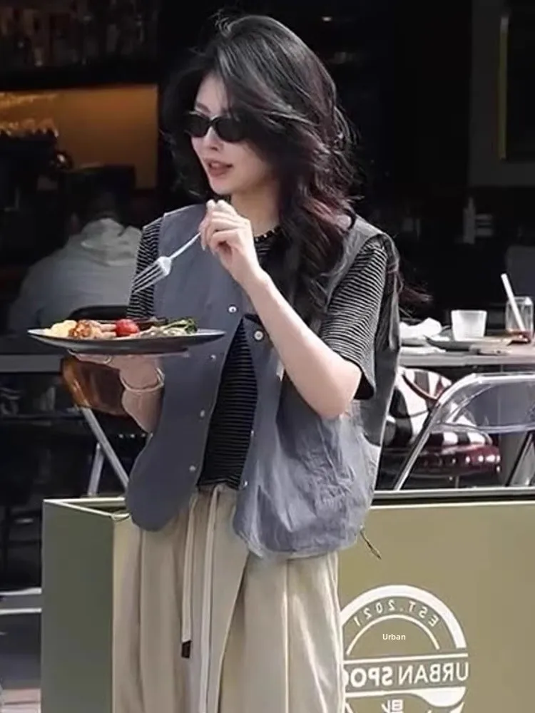 

Faionable Pure Color Svel Jaet Женская повседневная свободная летняя верхняя одежда с пуговицами Многослойный топ